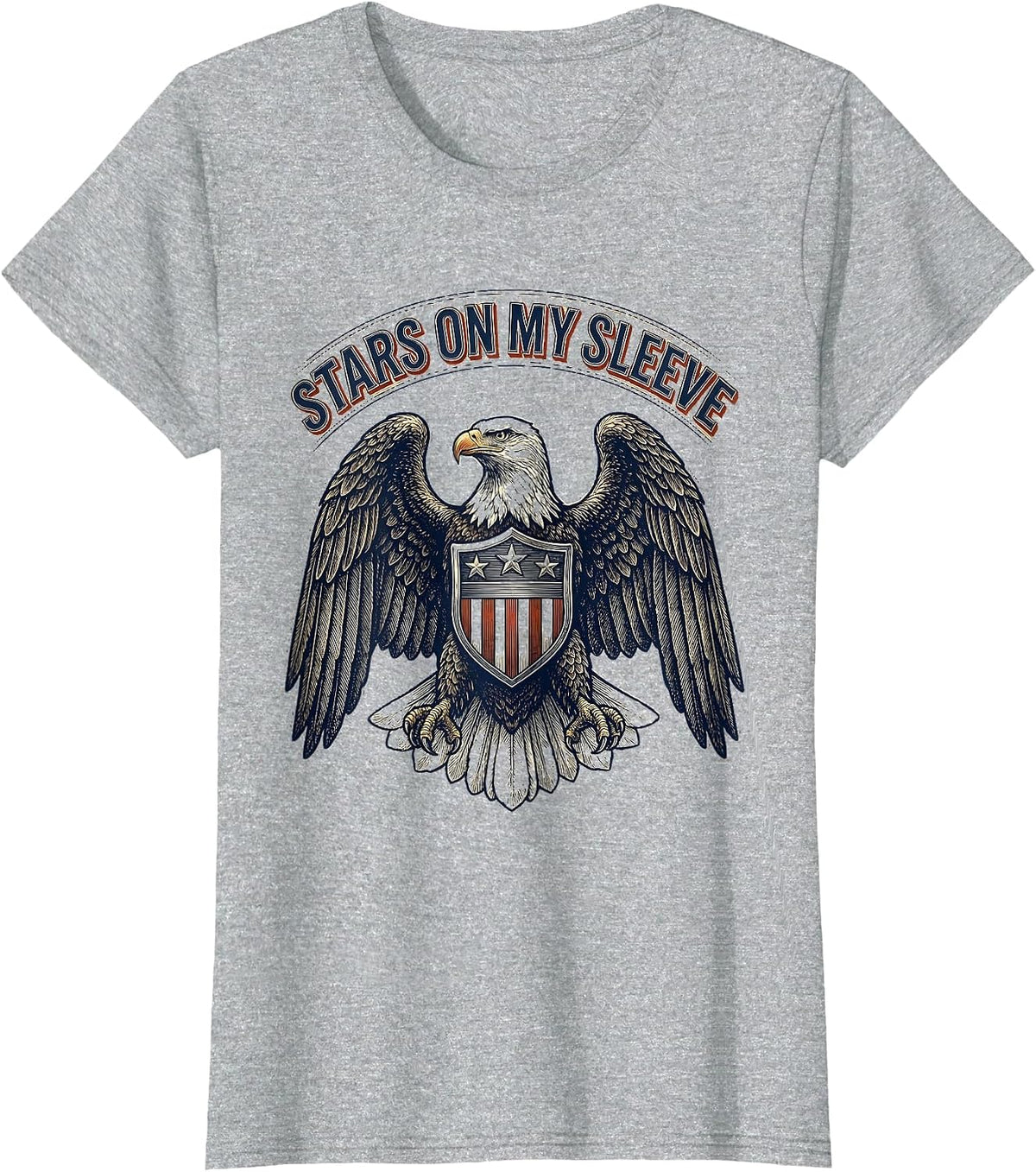 Stars On My Sleeve Red White and Blue Patriotic Design T-Shirt - Heather Grey