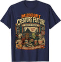 Vintage Halloween Midnight Creature Feature Horror Movie 90s T-Shirt - Navy Blue