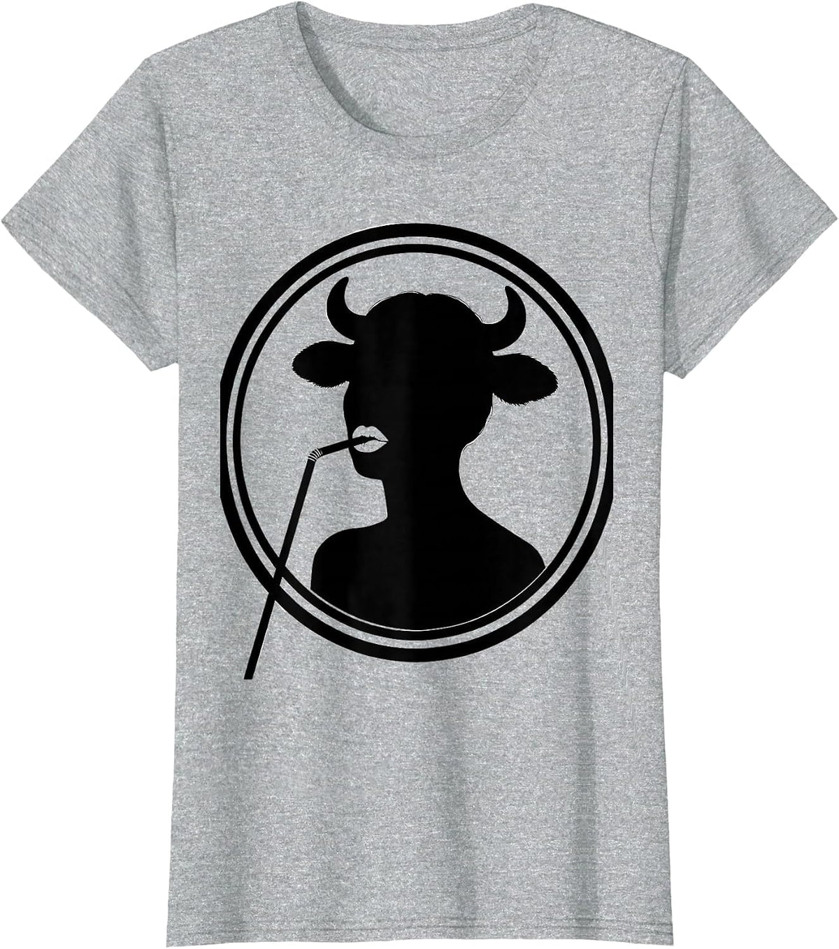 Women's Cow Girl Sipping Straw Cute Bovine Lover Graphic T-Shirt - Heather Grey