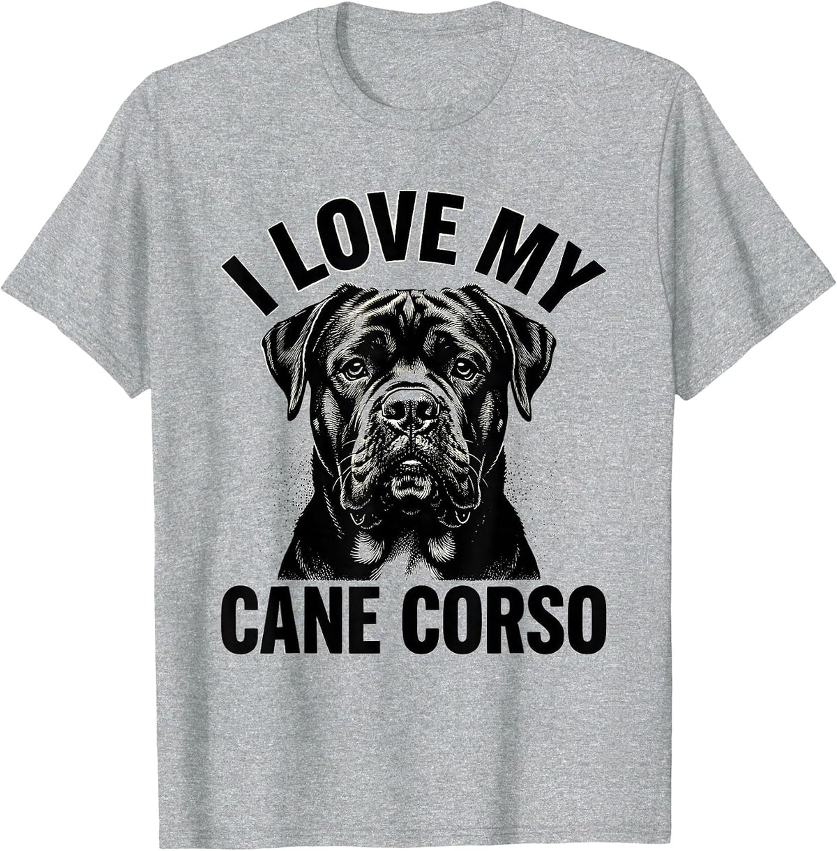 Men's I Love My Cane Corso Blackwork Dotwork Pet Lover Breed Pride T-Shirt - Heather Grey