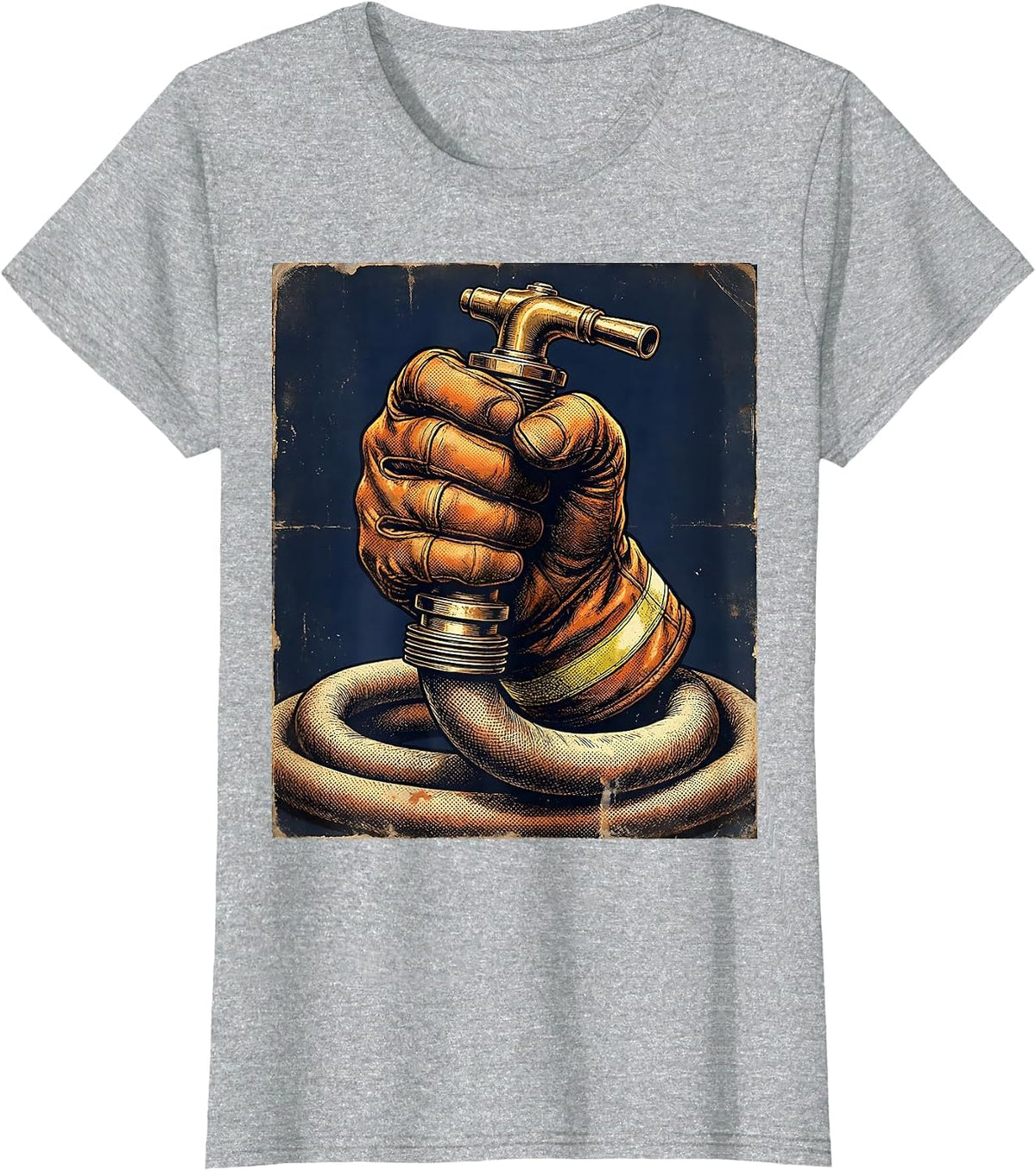 Fire Department Charged Hose Nozzle Grip Graphic T-Shirt - Heather Grey
