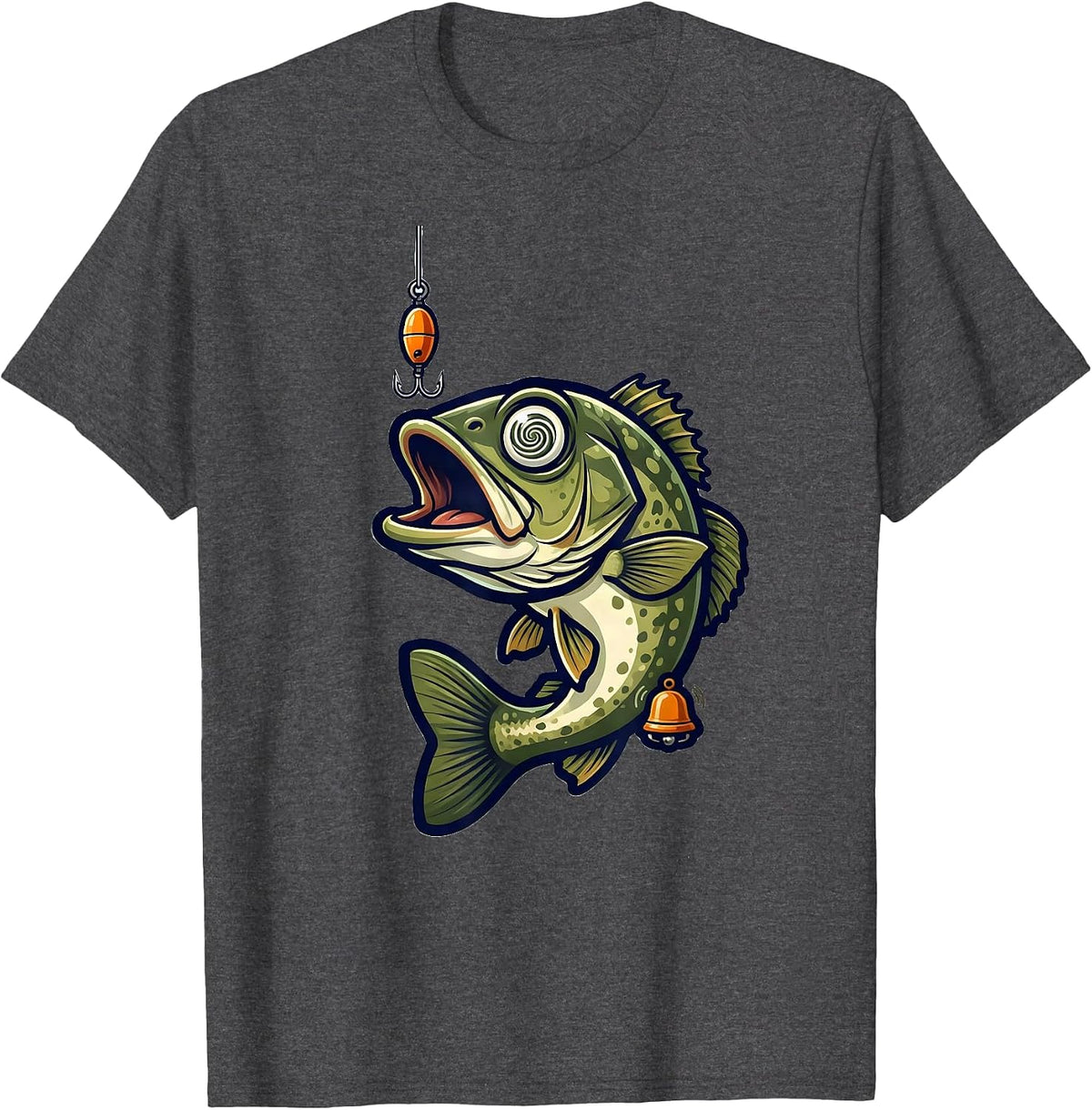 Hypnotized Bass Crankbait Funny Freshwater Fishing T-Shirt - Dark Heather Grey