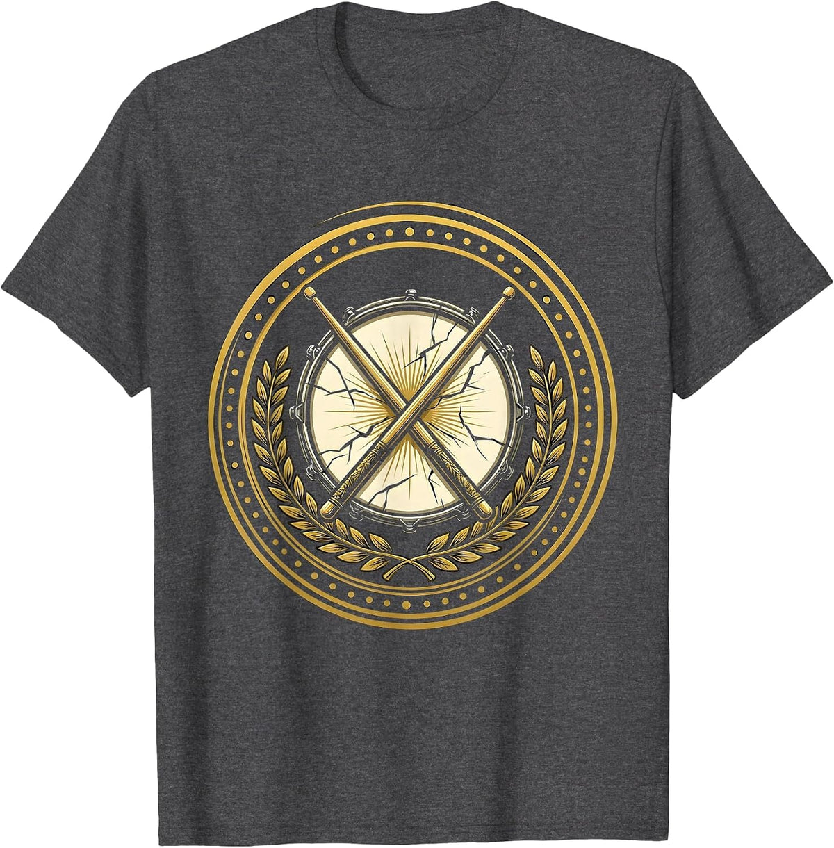 Crossed Drumsticks Cracked Snare Drum Graphic T-Shirt - Dark Heather Grey