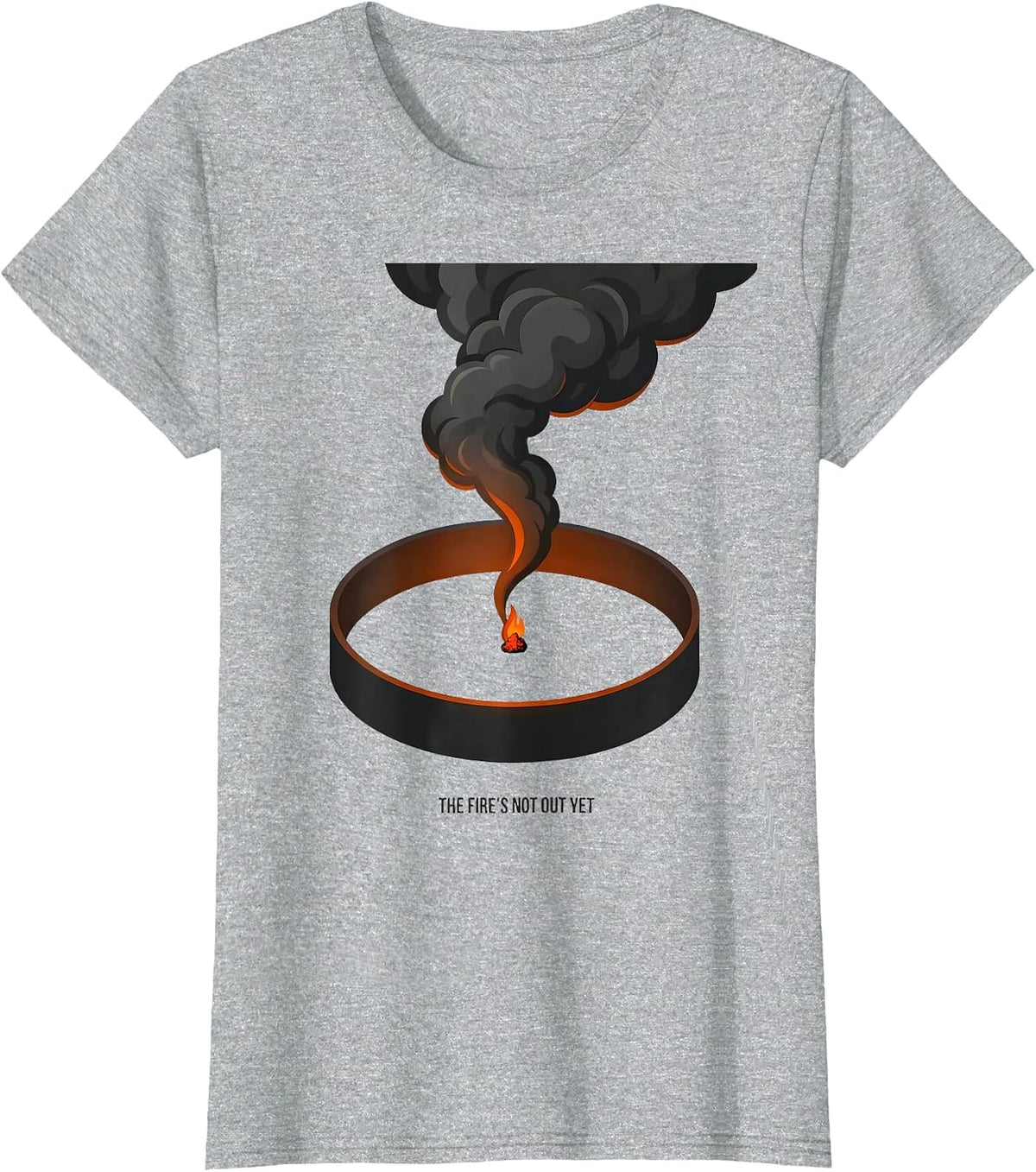 Women's The Fire's Not Out Yet Funny Camping RV Hiking Pun Humor T-Shirt - Heather Grey
