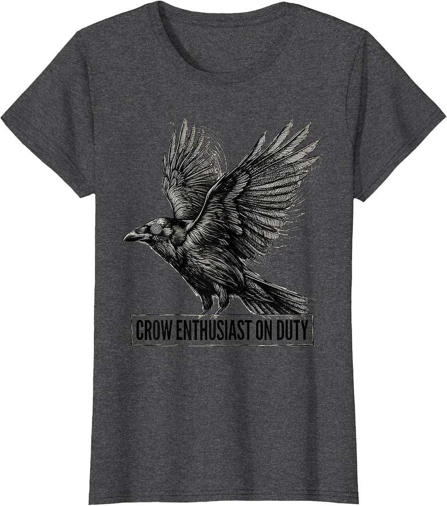 Women's Crow Enthusiast On Duty Bird Lover Design T-Shirt - Dark Heather Grey