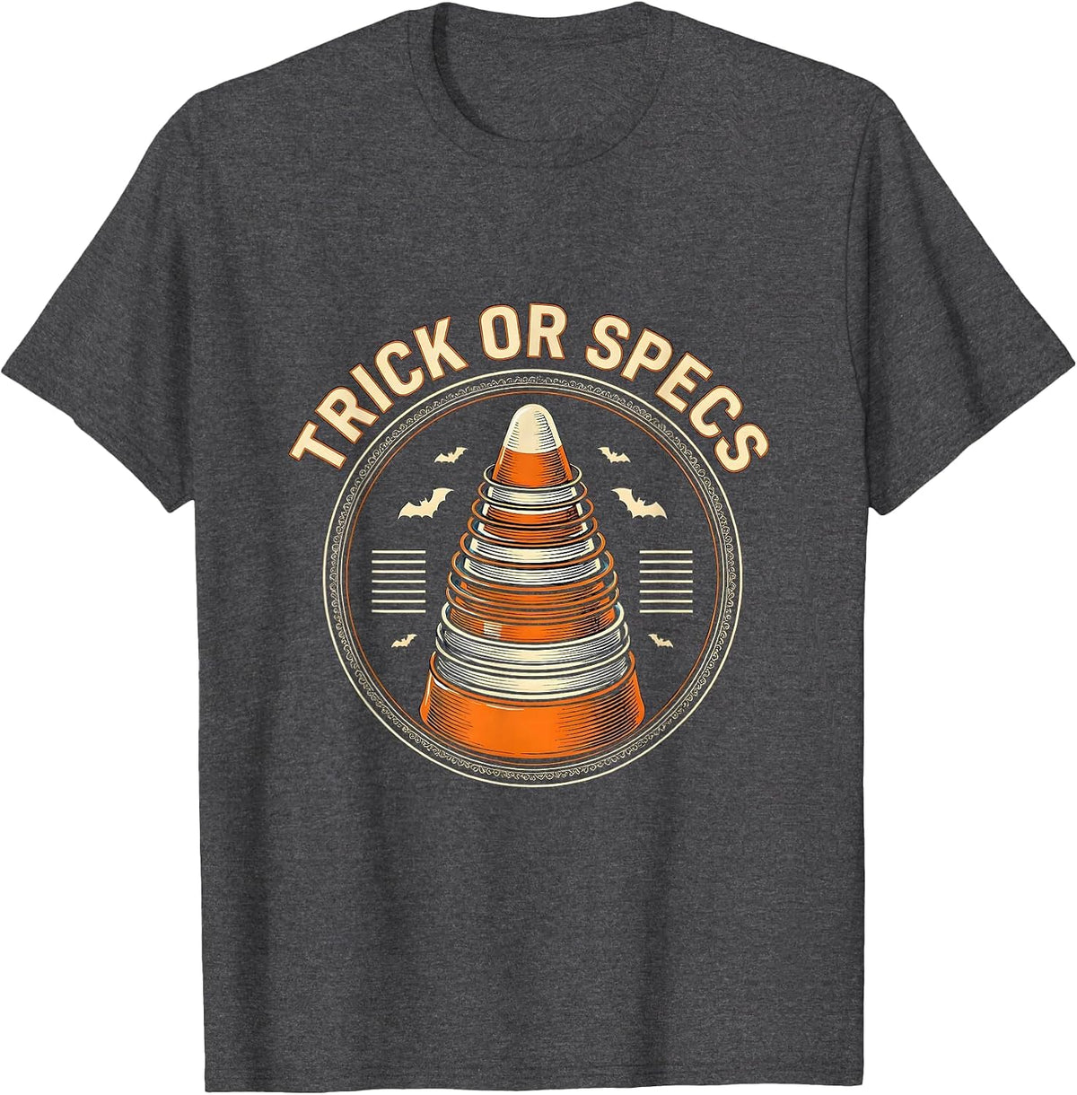 Trick or Specs Funny Optometrist Halloween Eye Doctor T-Shirt - Dark Heather Grey