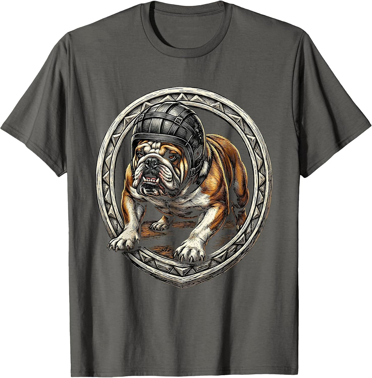 Men's Bulldog Rugby Player Headguard Tackle Illustration T-Shirt - Asphalt Grey