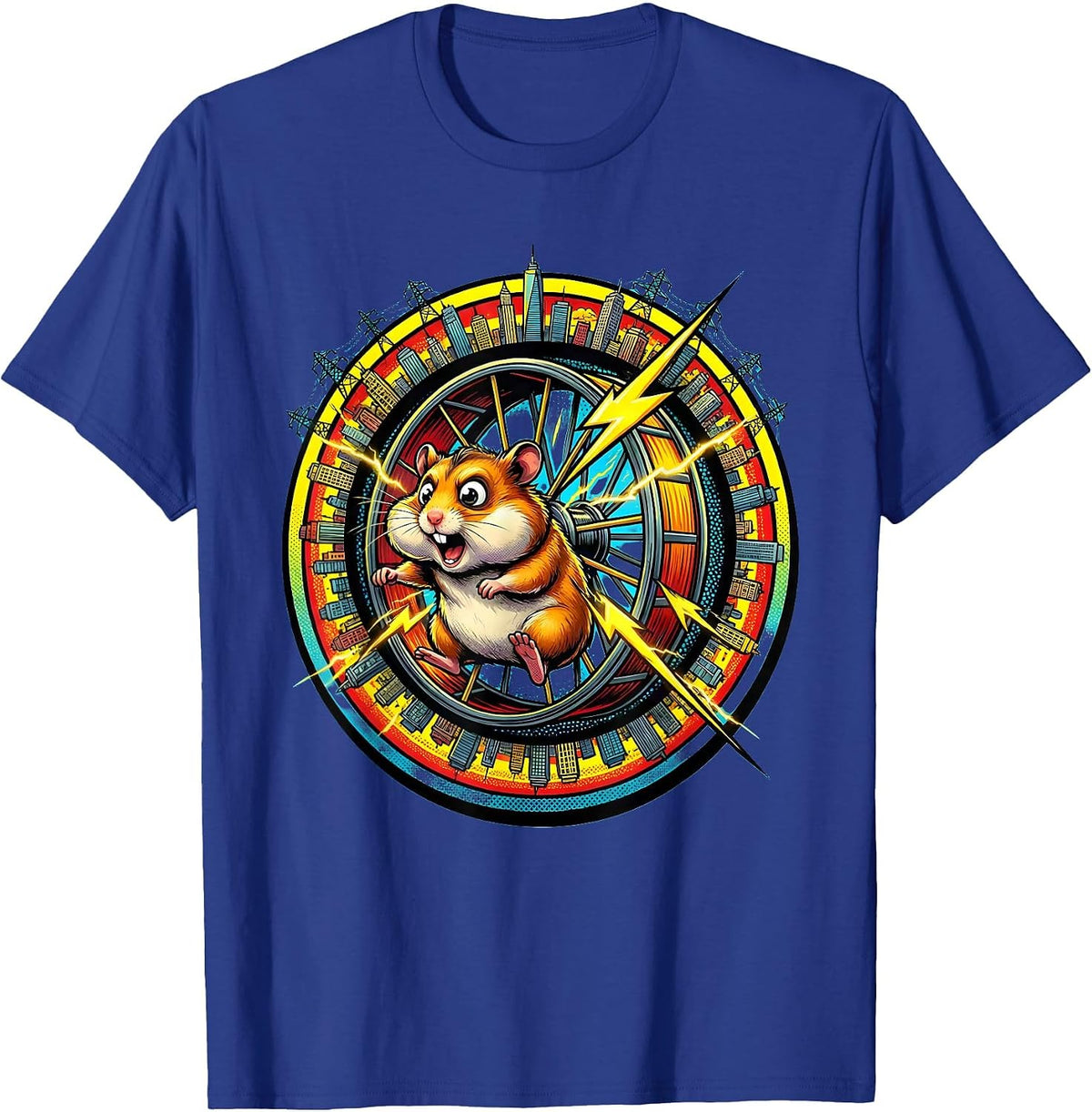 Hamster Wheel Powers Tiny City Funny Graphic T-Shirt - Royal Blue