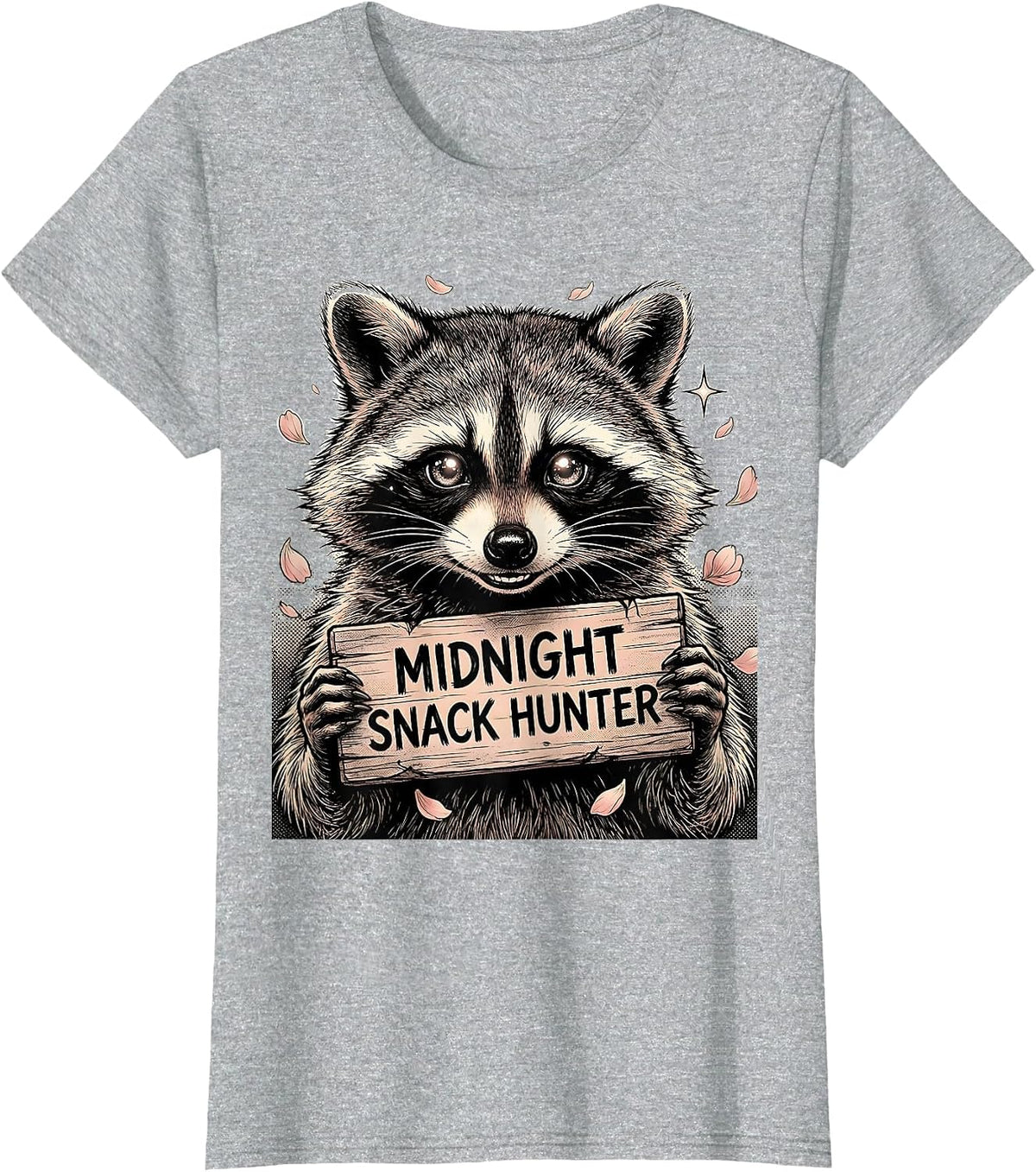 Midnight Snack Hunter Raccoon Graphic Design T-Shirt - Heather Grey