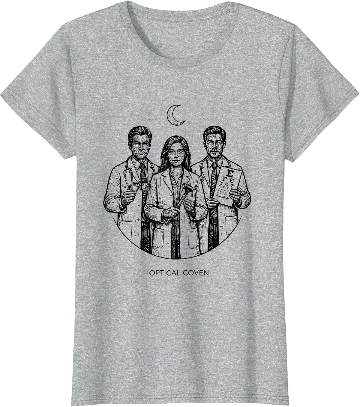Optical Coven Line Art Halloween Optometrist Eye Doctor T-Shirt - Heather Grey