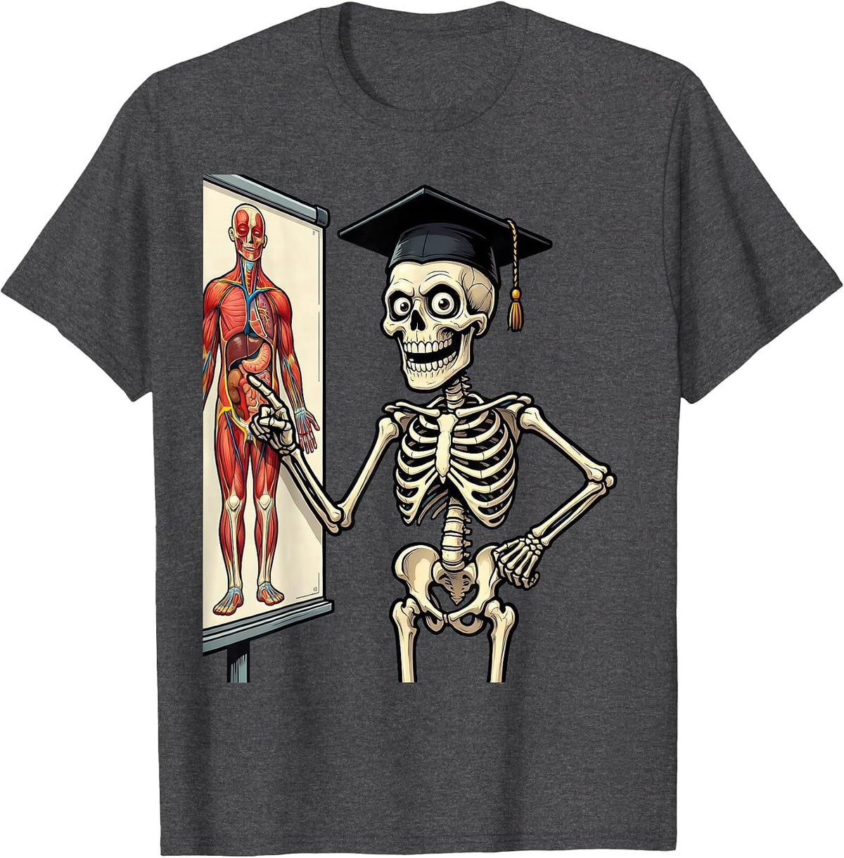 Men's Skeleton Anatomy Diagram Illustration T-Shirt - Dark Heather Grey