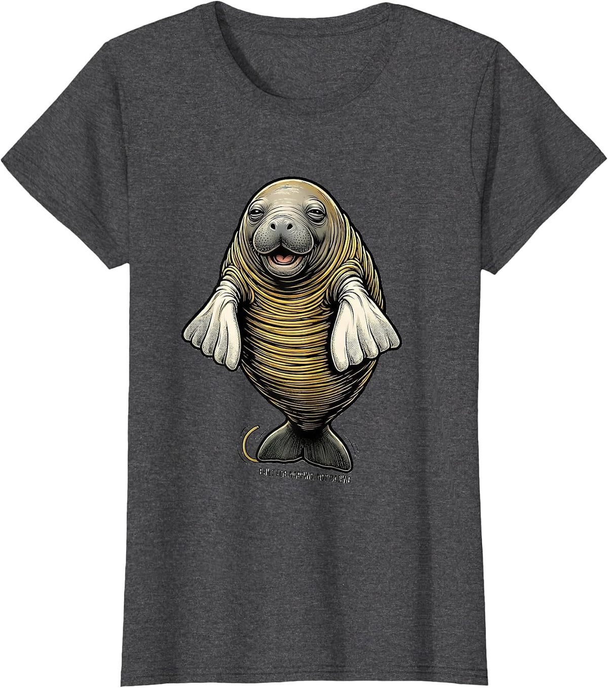 Women's Built For Napping Not Racing Retro Cartoon Manatee Lover T-Shirt - Dark Heather Grey