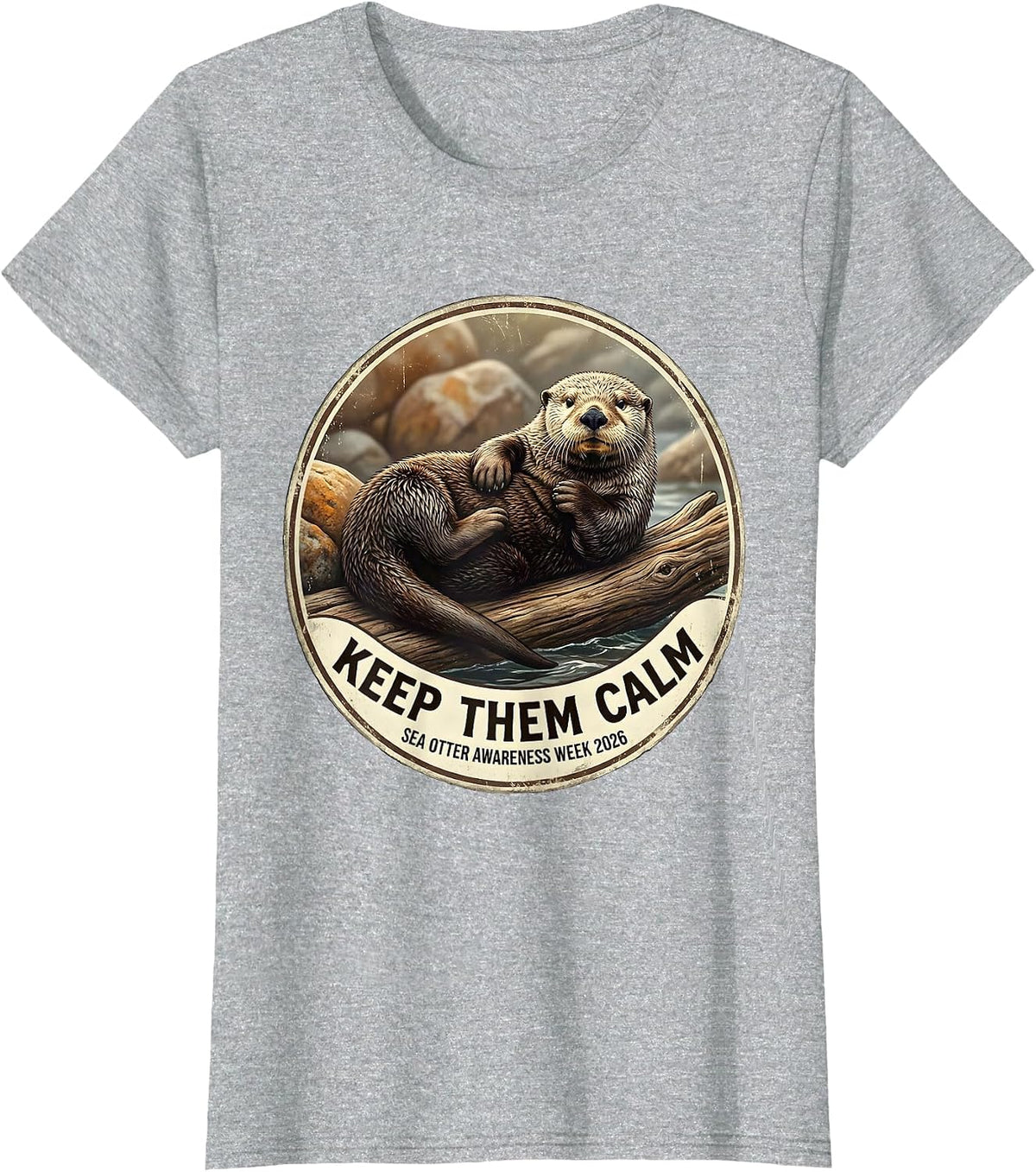 Keep Them Calm Vintage Sea Otter Lover Animal Awareness T-Shirt - Heather Grey