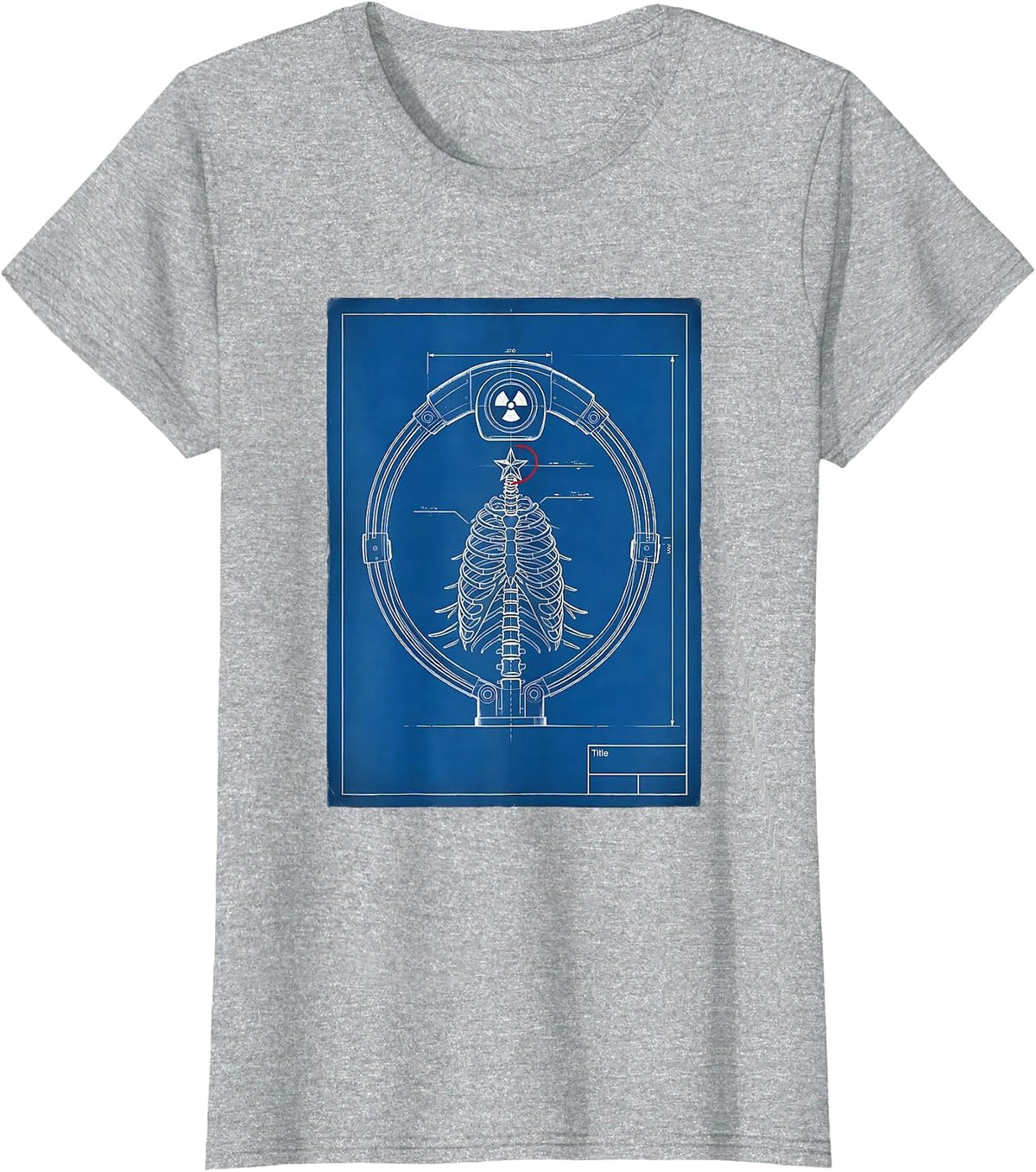 Women's CT Scanner Holiday Tree Radiology Tech Christmas Blueprint T-Shirt - Heather Grey