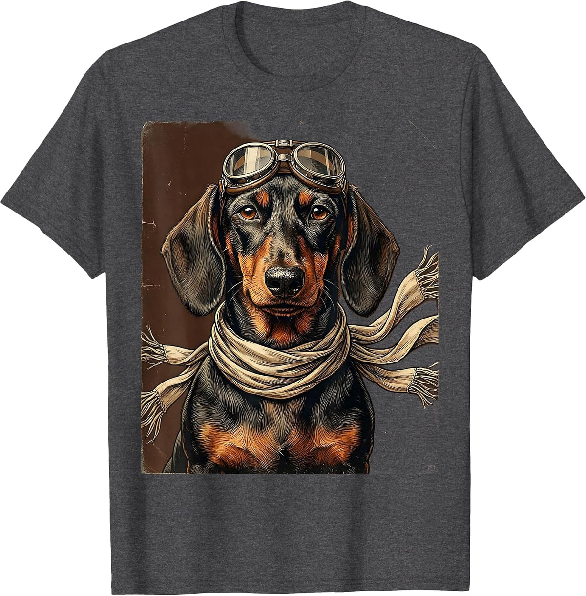Men's Dachshund Aviator Pilot Goggles and Scarf Design T-Shirt - Dark Heather Grey