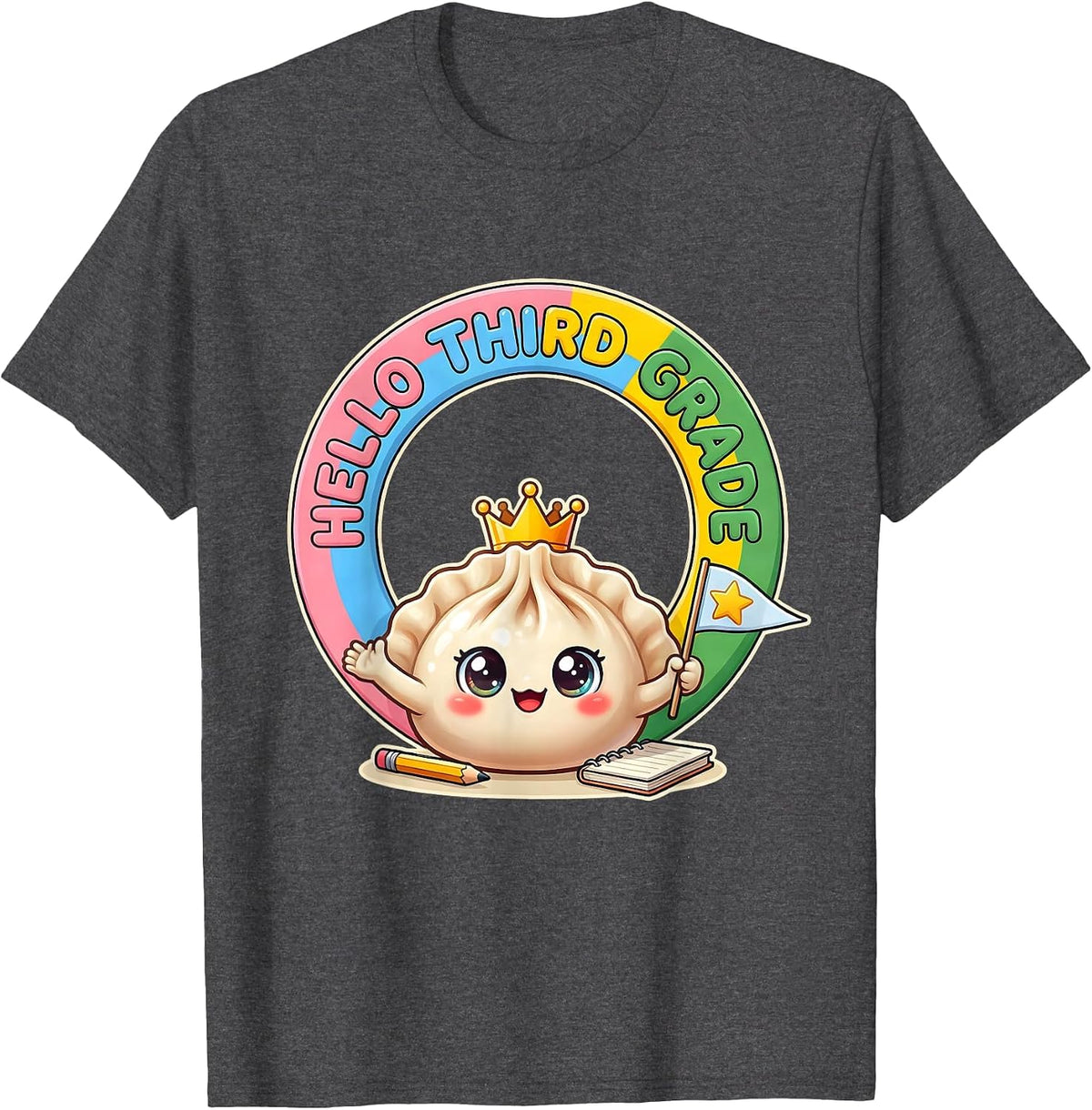 Hello Third Grade Cute Dumpling Back to School Girl Teacher T-Shirt - Dark Heather Grey