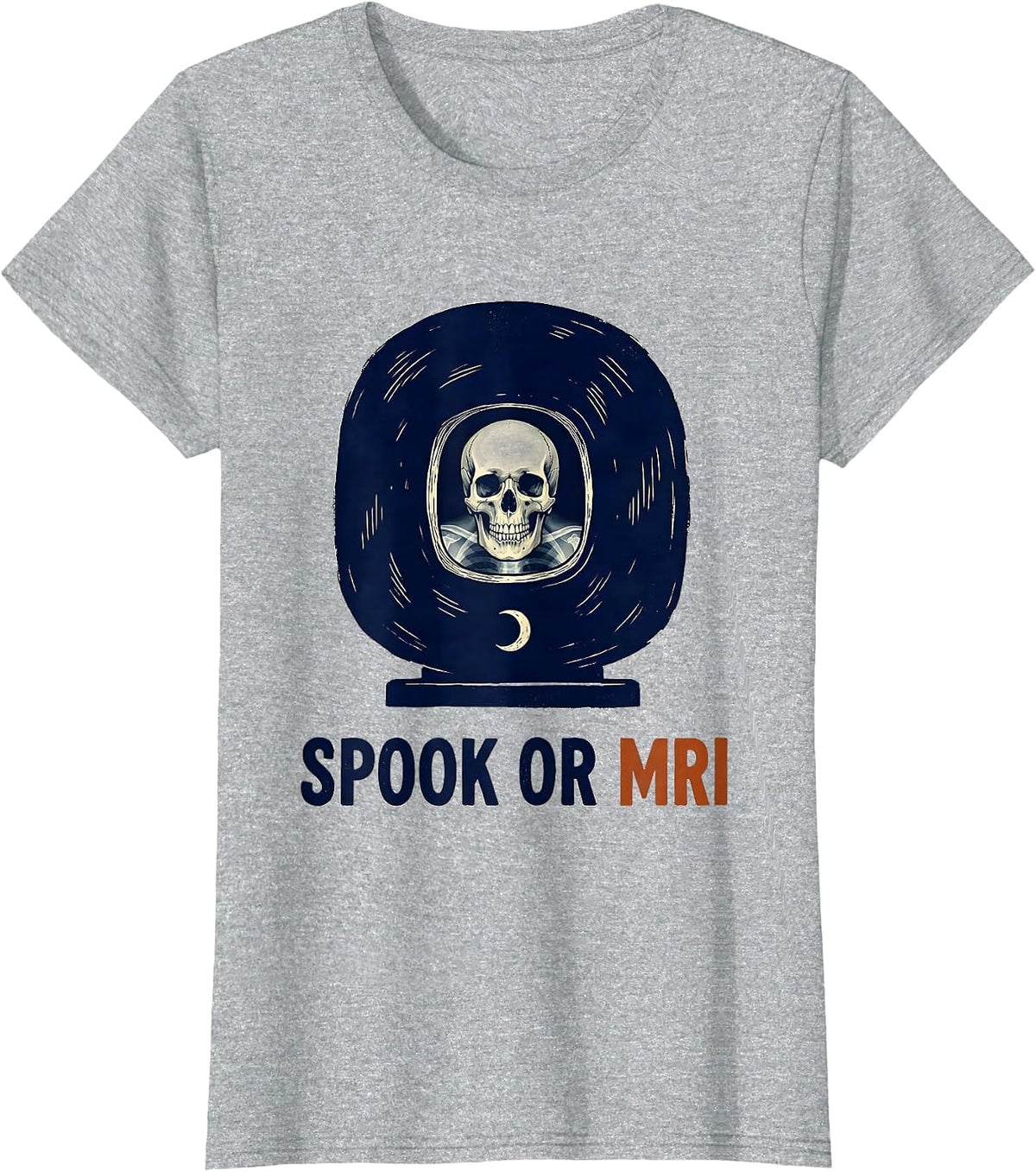 Spook Or MRI Linocut Radiology Tech Halloween Workplace T-Shirt - Heather Grey