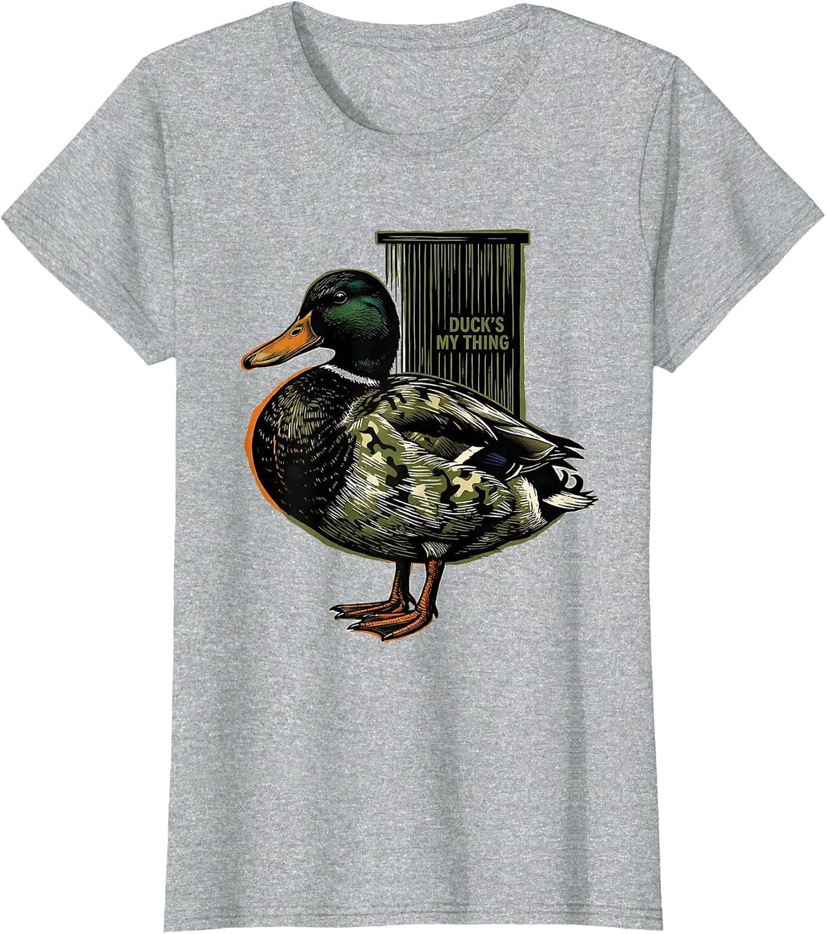 Duck's My Thing Linocut Funny Duck Hunting Camo Gift T-Shirt - Heather Grey