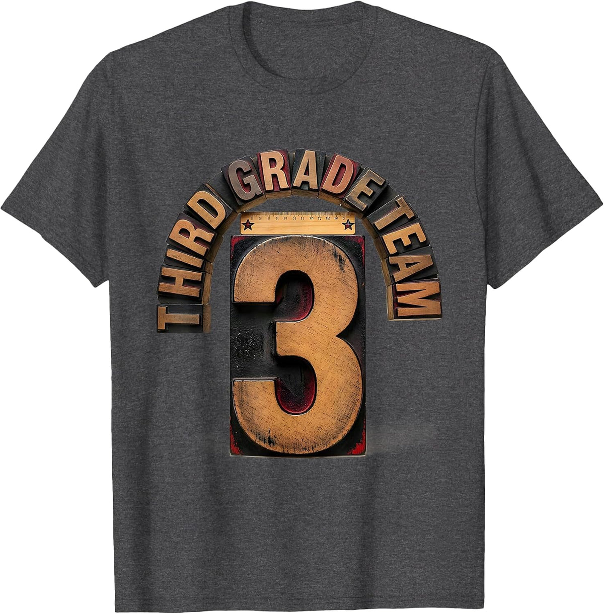 Third Grade Team Wood Type Letterpress Back To School T-Shirt - Dark Heather Grey