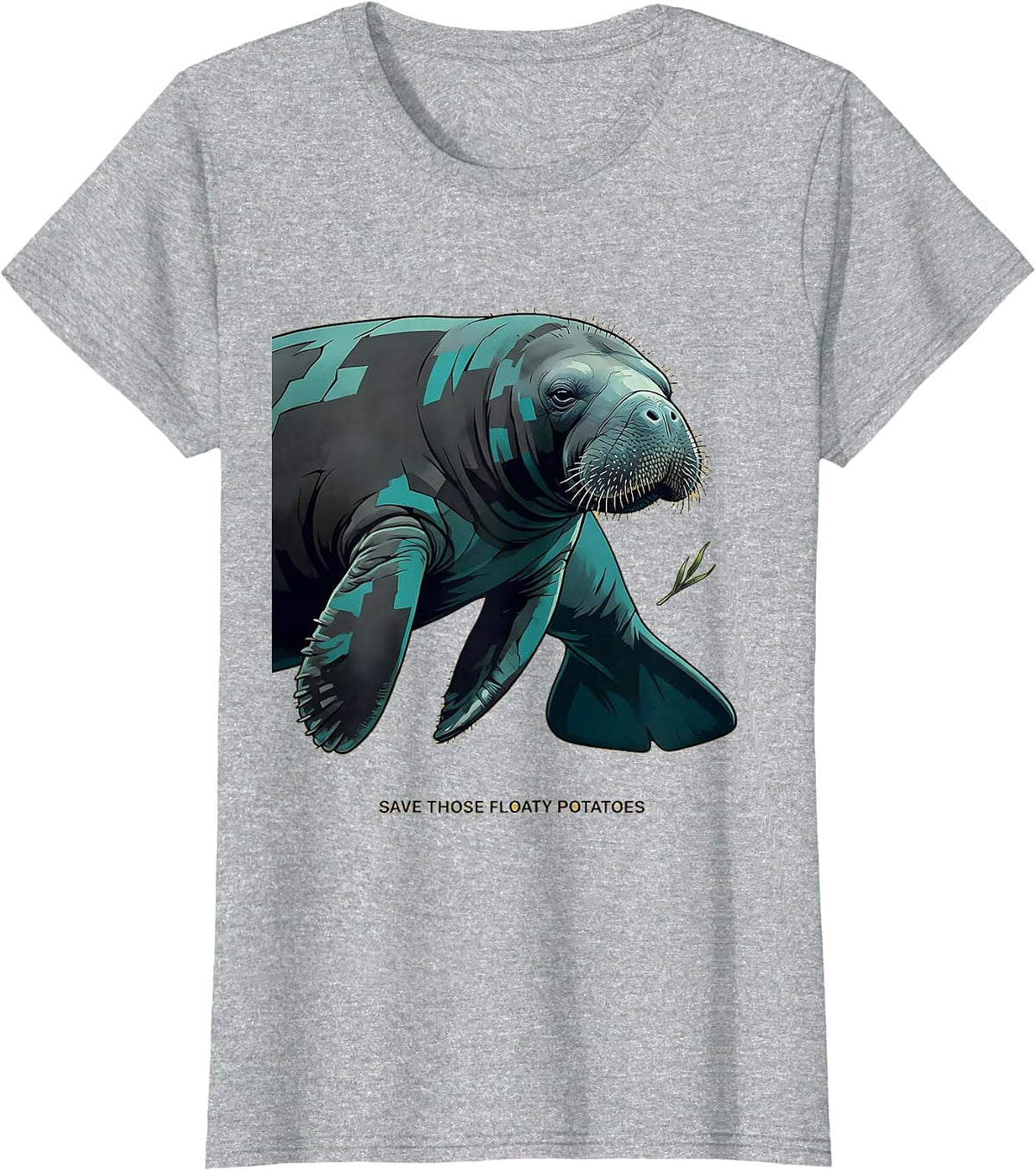 Save Those Floaty Potatoes Funny Manatee Lover Sea Animal T-Shirt - Heather Grey