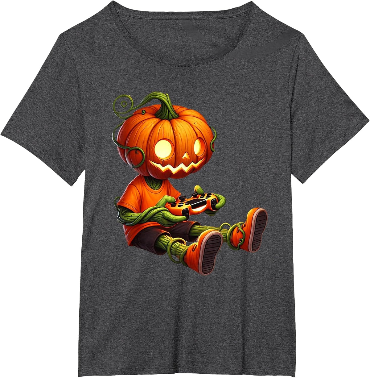Halloween Pumpkins Head Gamer Video Gaming Boys Men Kids T-Shirt - Dark Heather Grey