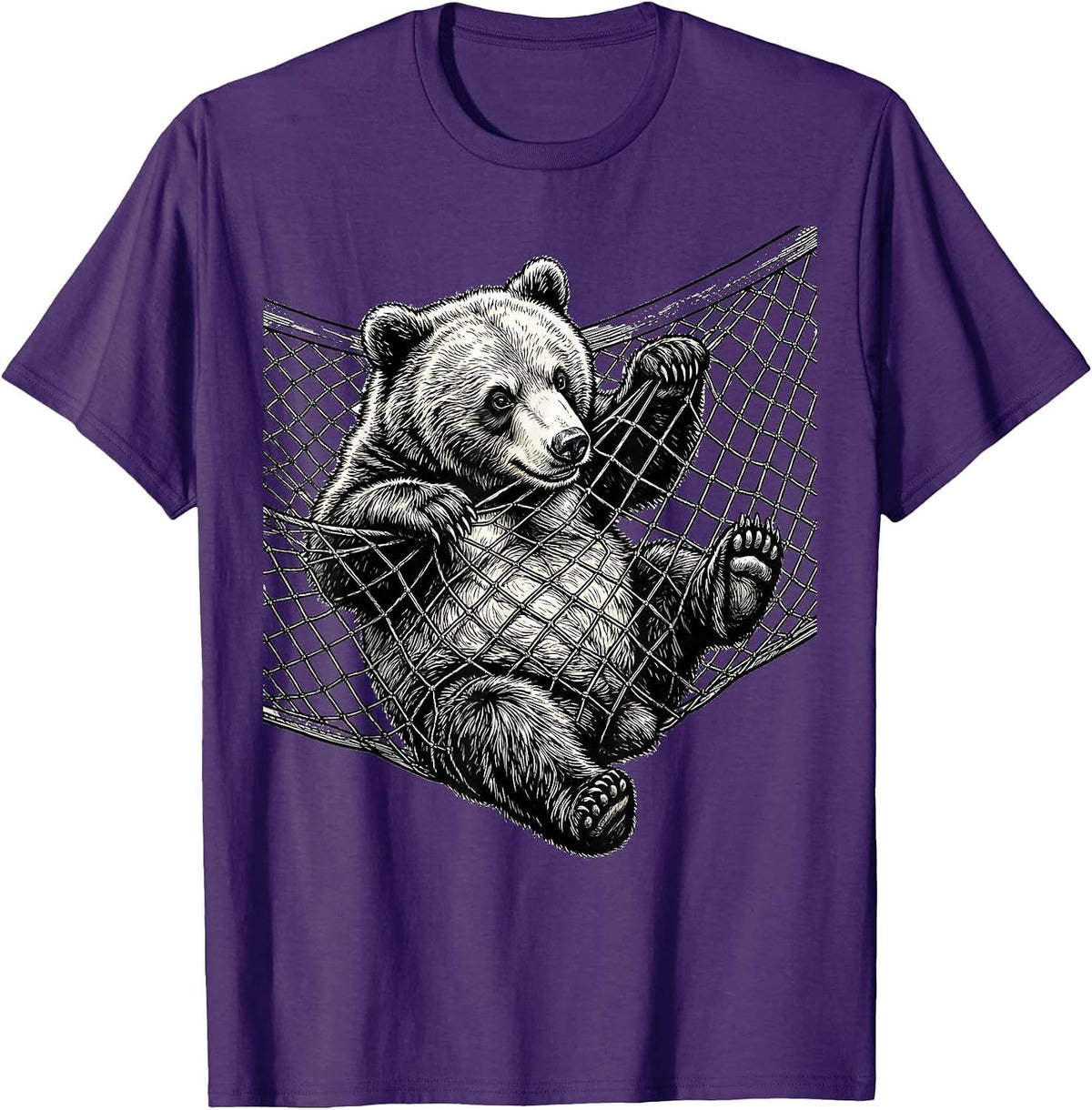 Men's Bear Cub Tangled in Tennis Net Funny Graphic T-Shirt - Purple