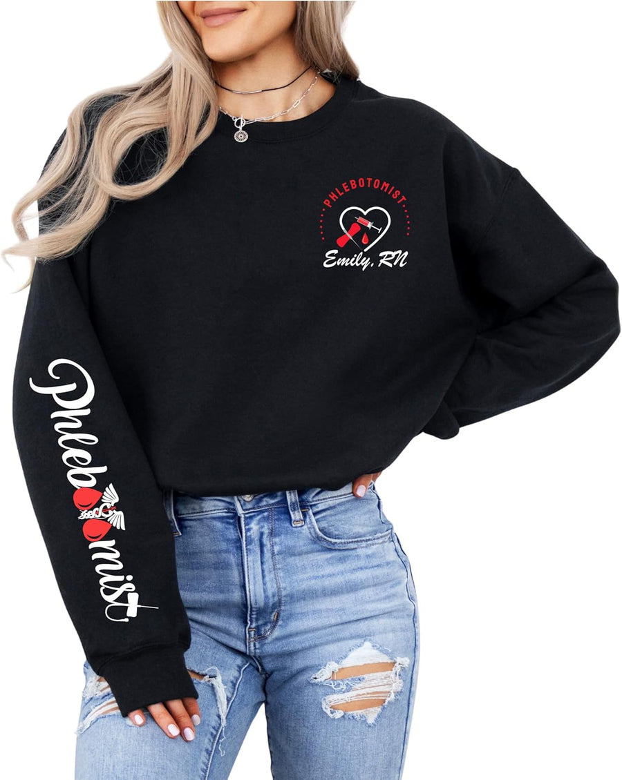 Personalized Phlebotomist Sweatshirt with Name, Custom RN Nurse Crewneck, Medical Lab Tech Gift, Healthcare Worker