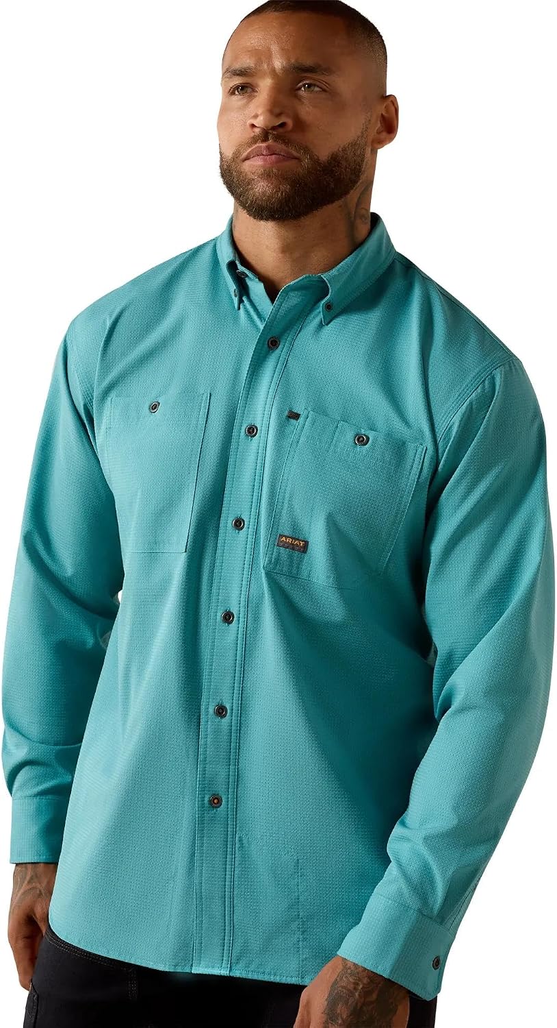 ARIAT Men's Rebar Made Tough 360 Airflow Long Sleeve Work Shirt - Teal