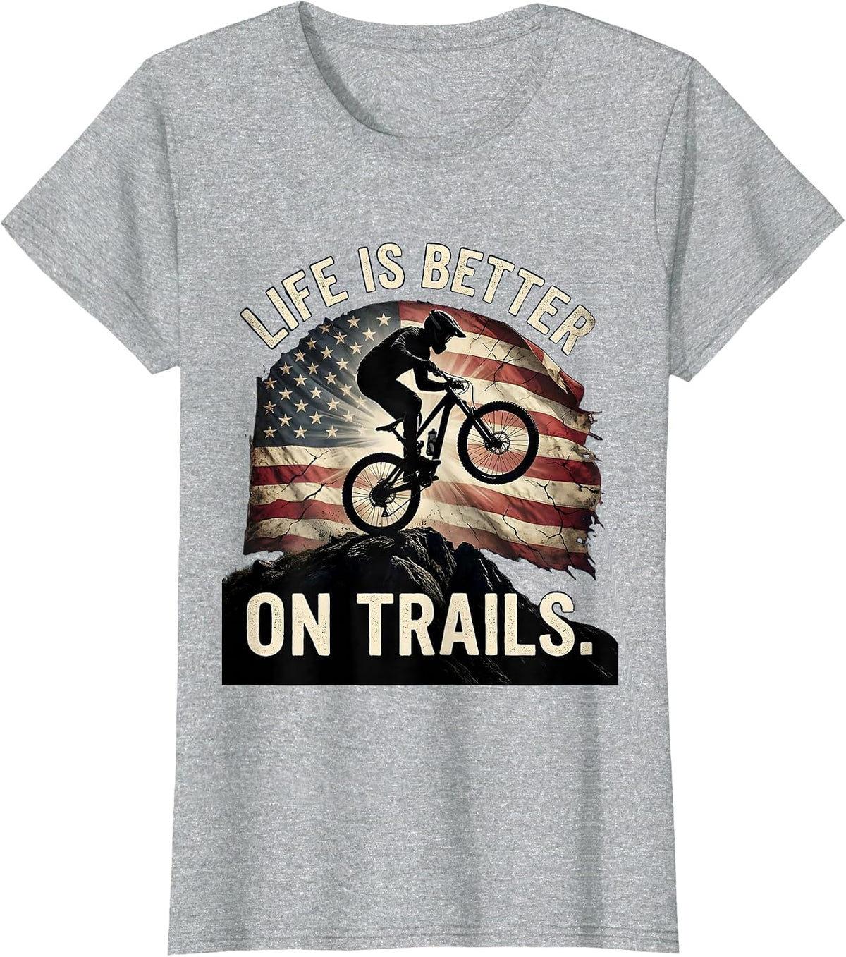Life Is Better On Trails Mountain Bike Design T-Shirt - Heather Grey
