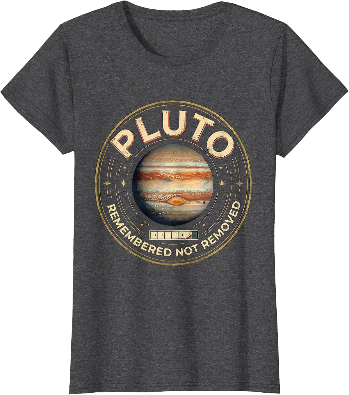 Women's Pluto, Remembered, Not Removed Vintage Funny Astronomy T-Shirt - Dark Heather Grey