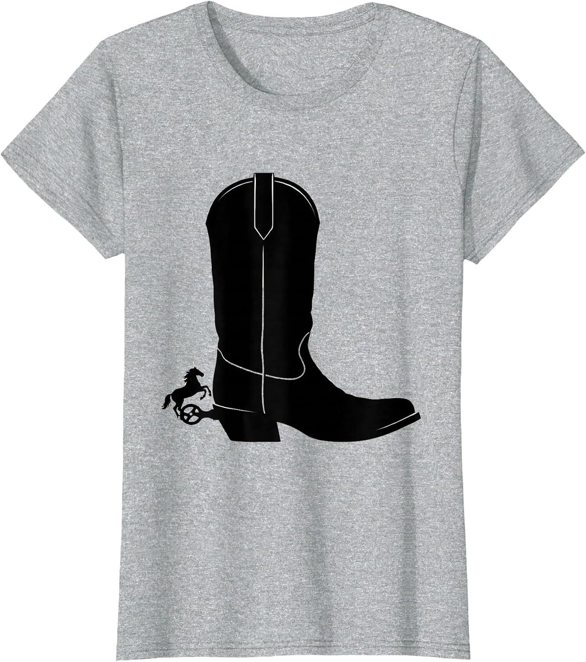 Cowboy Boot Horse Silhouette Spur Western Graphic T-Shirt - Heather Grey
