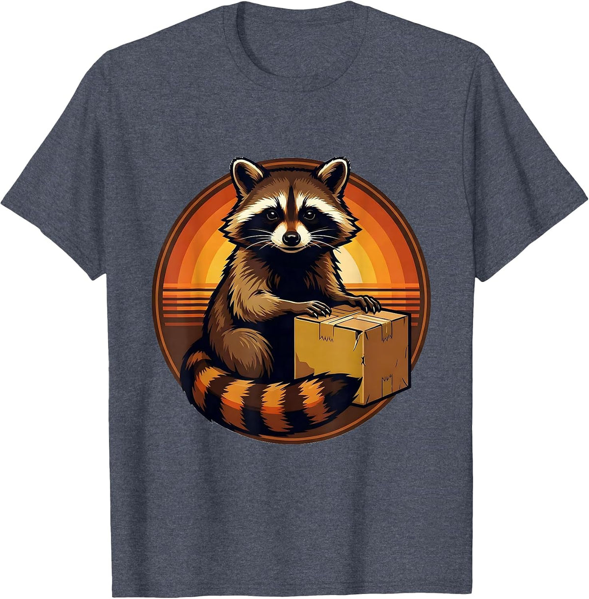 Retro 70s Raccoon Badge Night Crew Trash Panda Meme T-Shirt - Heather Blue