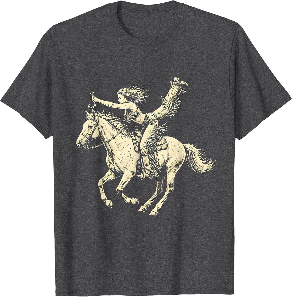 Trick Riding Cowboy Chaps Horse Illustration T-Shirt - Dark Heather Grey