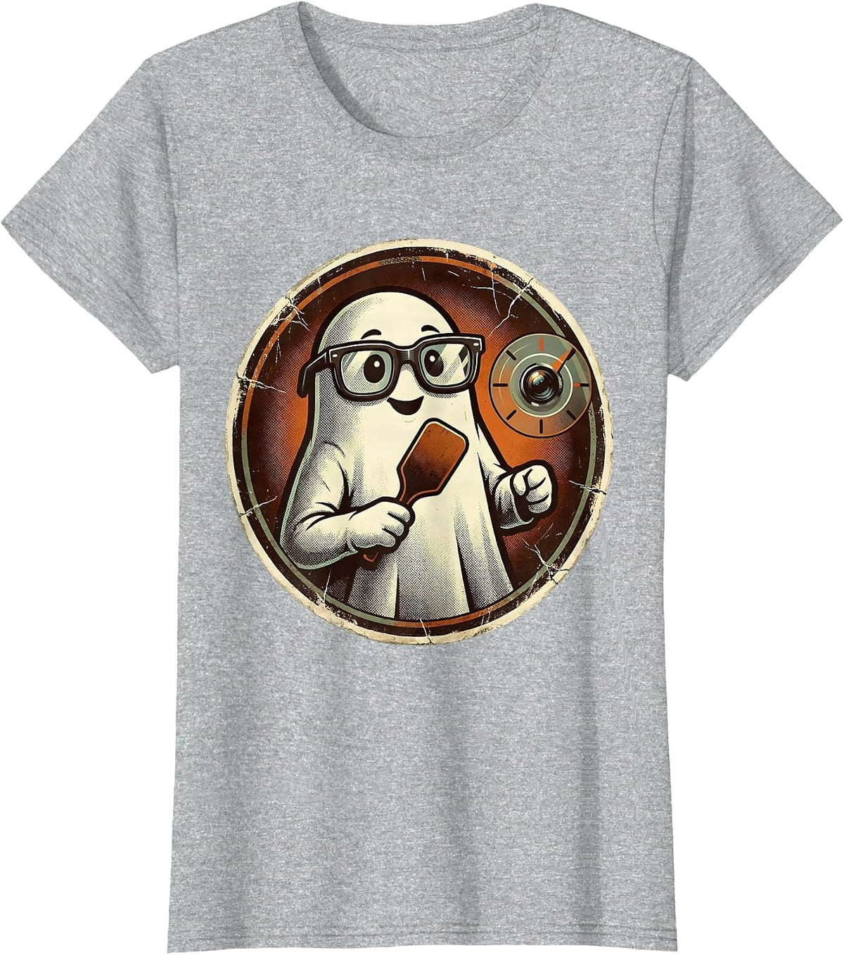 Women's Friendly Ghost Eye Doctor Halloween Optometrist Humor T-Shirt - Heather Grey