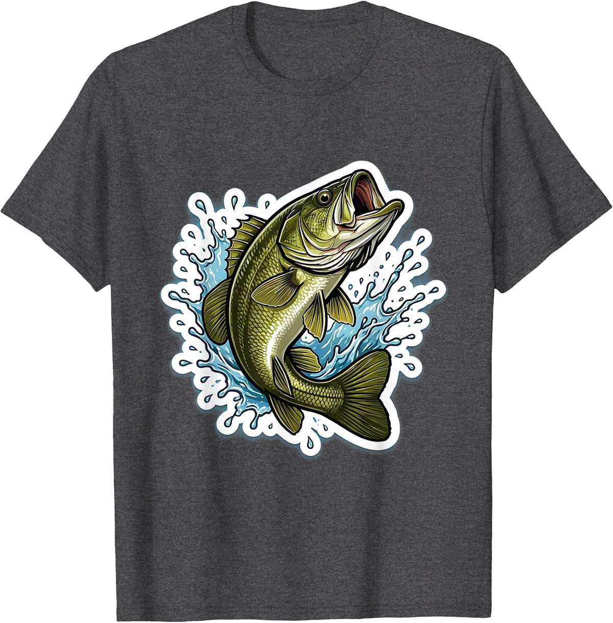 Largemouth Bass Leaping Fishing Graphic T-Shirt - Dark Heather Grey