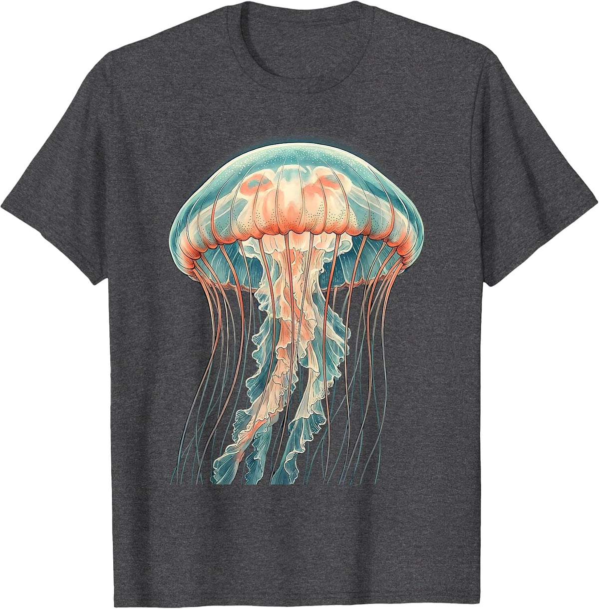 Moon Jellyfish Ocean Animal Lover Illustration T-Shirt - Dark Heather Grey