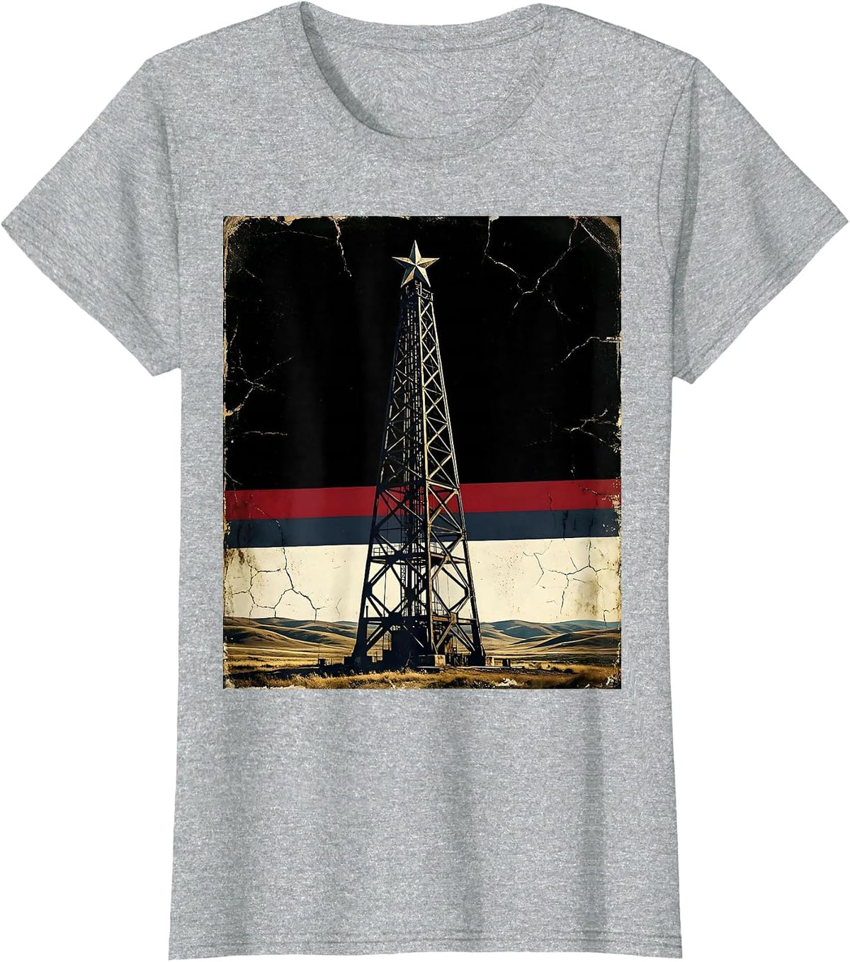 Oil Rig on the Plains American Pride Graphic T-Shirt - Heather Grey