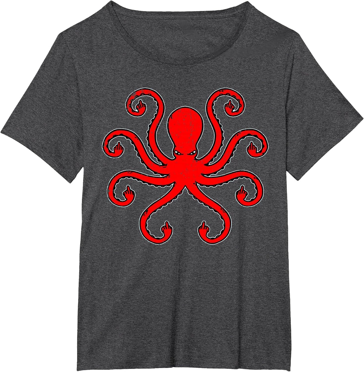 Vintage Octopus Funny Shirt Octopus Middle Fingers T-Shirt - Dark Heather Grey
