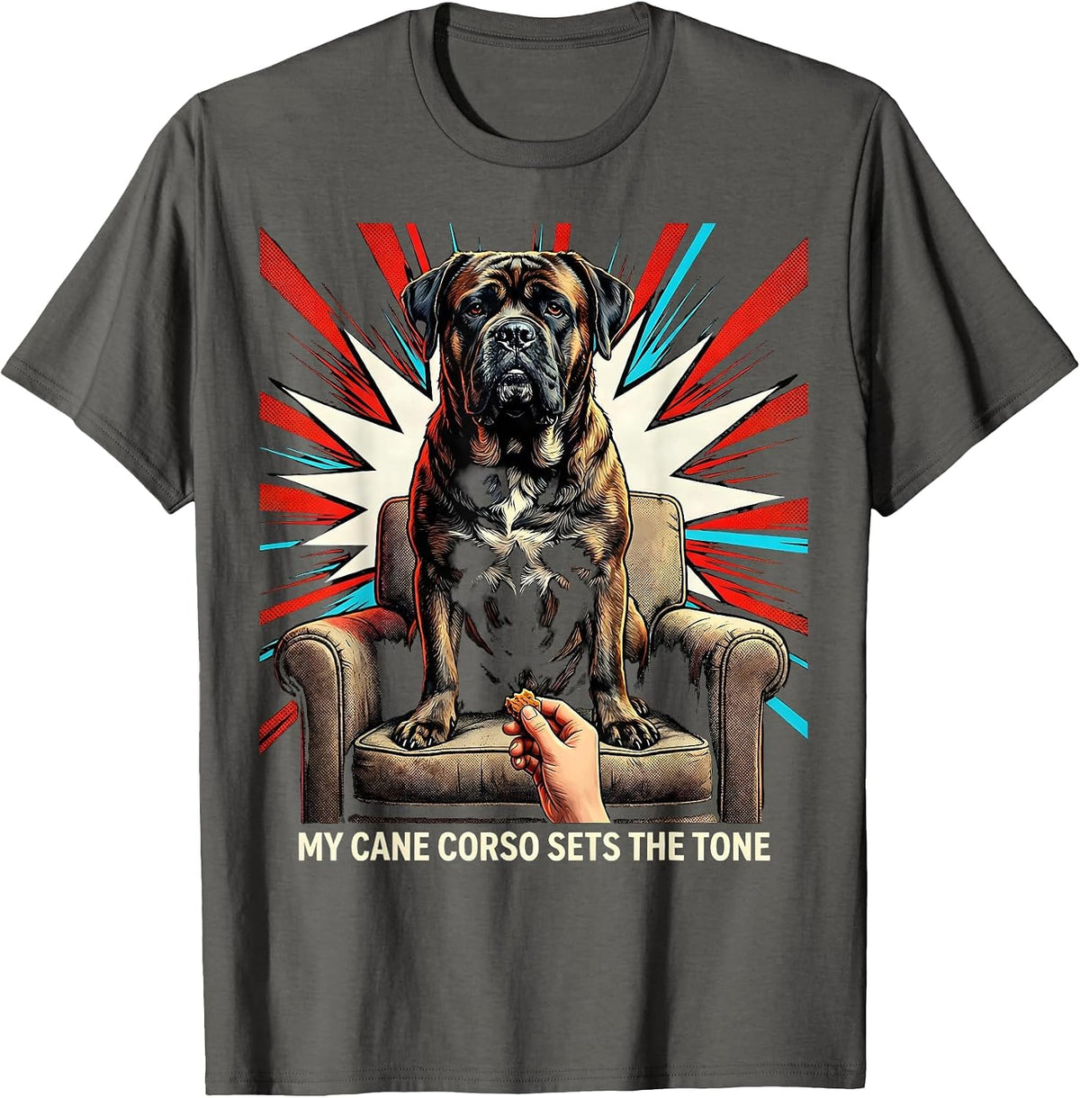 Men's My Cane Corso Sets The Tone Pop Art Dog Owner Humor T-Shirt - Asphalt Grey