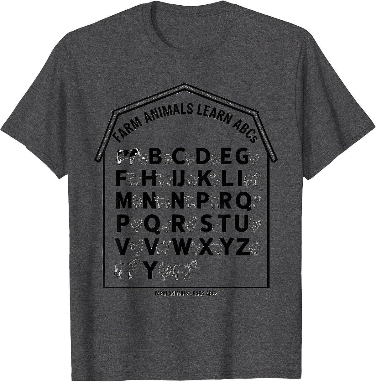 Farm Animals Learn ABCs Line Art Preschool Teacher Gift T-Shirt - Dark Heather Grey