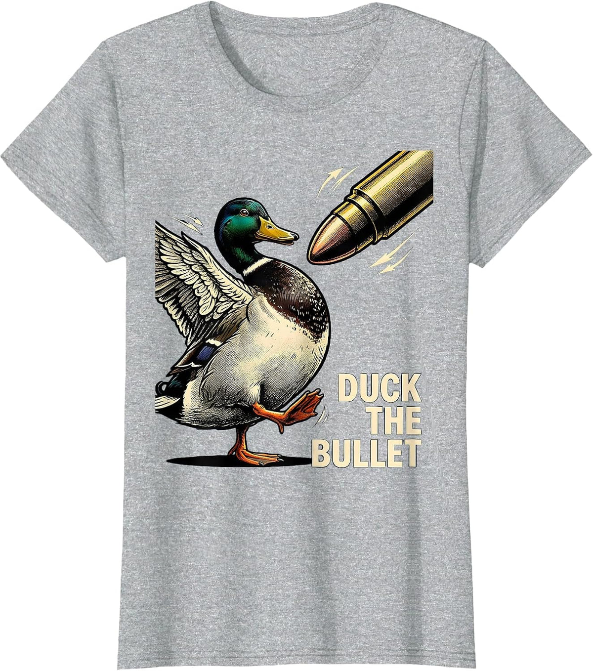 Duck The Bullet Retro Cartoon Duck Hunter Humor Gift T-Shirt - Heather Grey