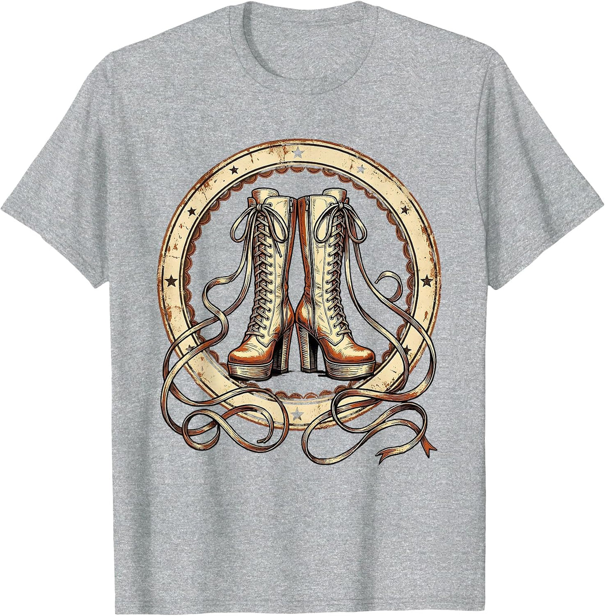 Men's Showgirl Stage Boots Laces Illustration T-Shirt - Heather Grey