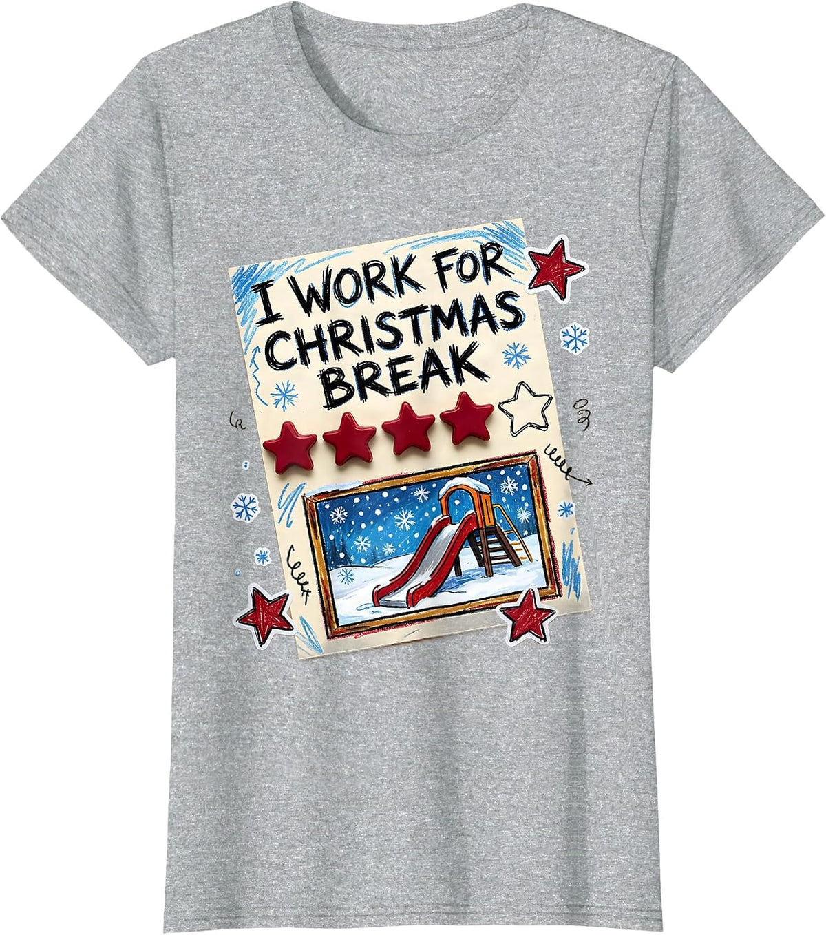 I Work For Christmas Break Naive Kidcore Teacher Winter T-Shirt - Heather Grey