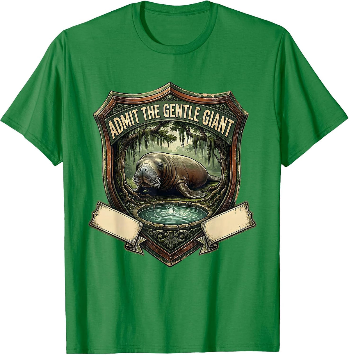 Men's Admit The Gentle Giant Vintage Manatee Wildlife Lover T-Shirt - Kelly Green