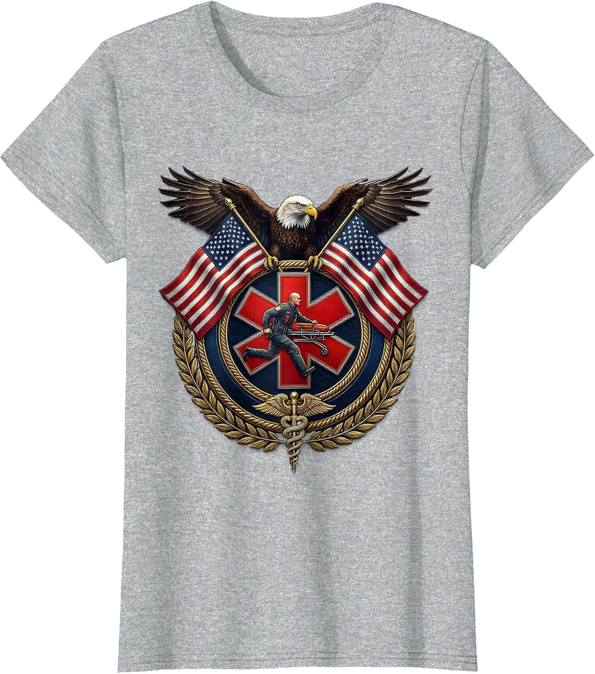 Women's EMT Paramedic Rushing Stretcher ER Doors Graphic T-Shirt - Heather Grey