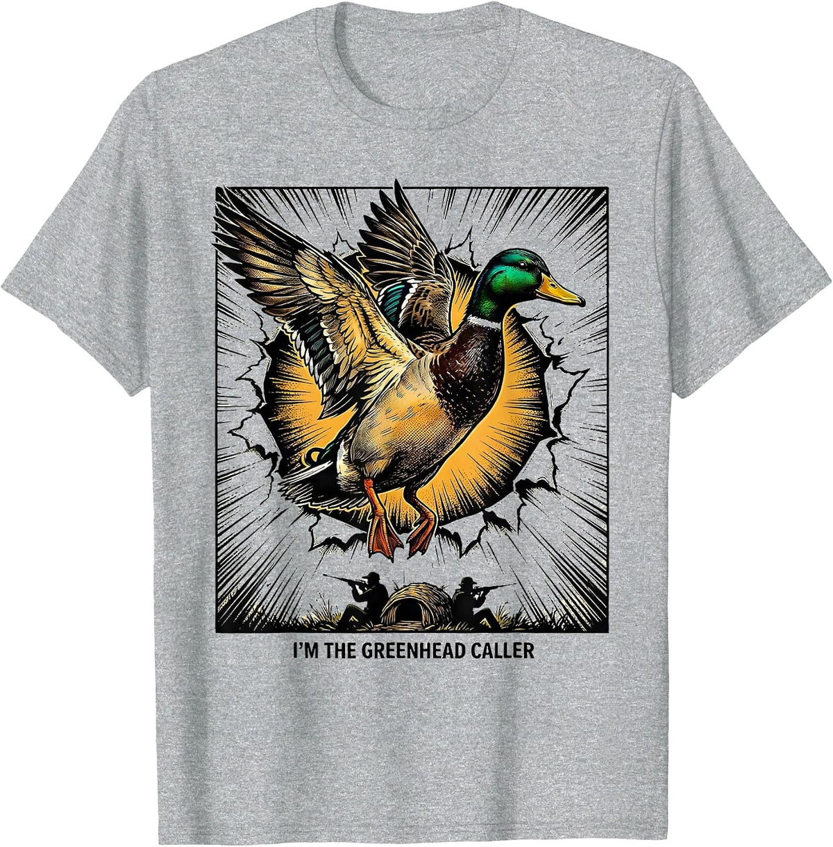 Men's I'm The Greenhead Caller Comic Book Mallard Duck Hunting Dad T-Shirt - Heather Grey