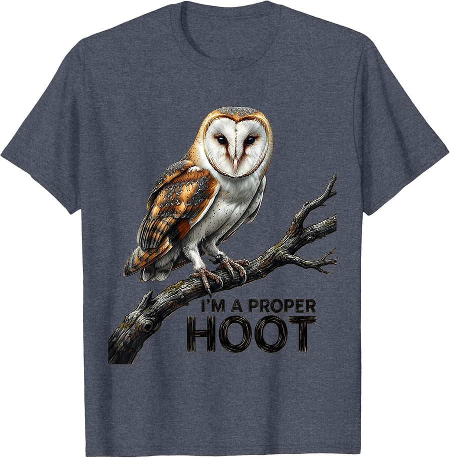 I'm A Proper Hoot Retro Owl Lover Birdwatcher Humor T-Shirt - Heather Blue