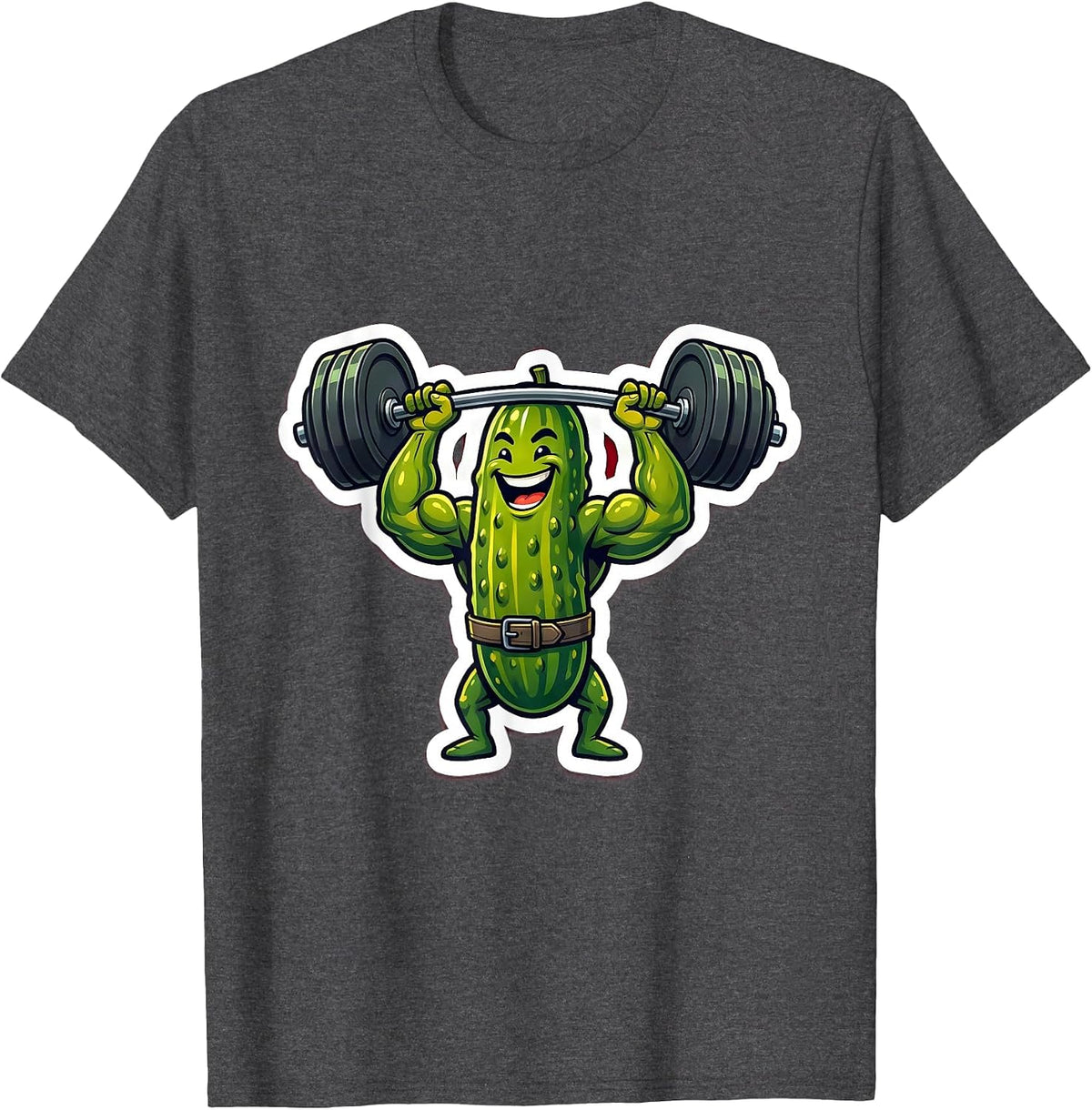 Muscular Pickle Powerlifter Overhead Press Graphic T-Shirt - Dark Heather Grey