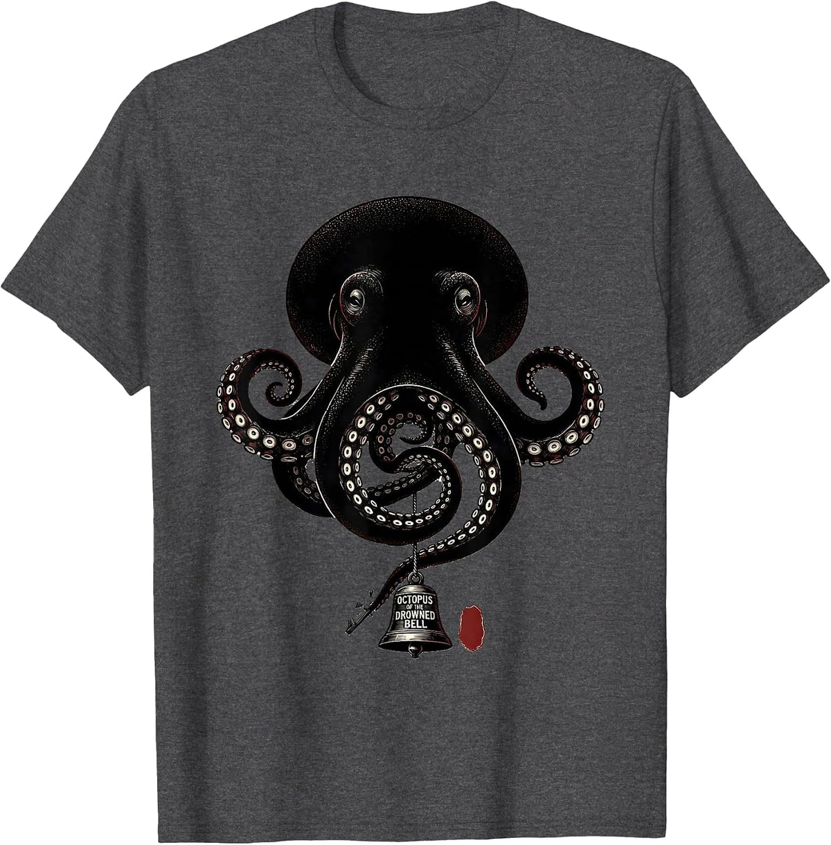 Men's Octopus of the Drowned Bell Blackwork Dotwork Octopus Lover T-Shirt - Dark Heather Grey