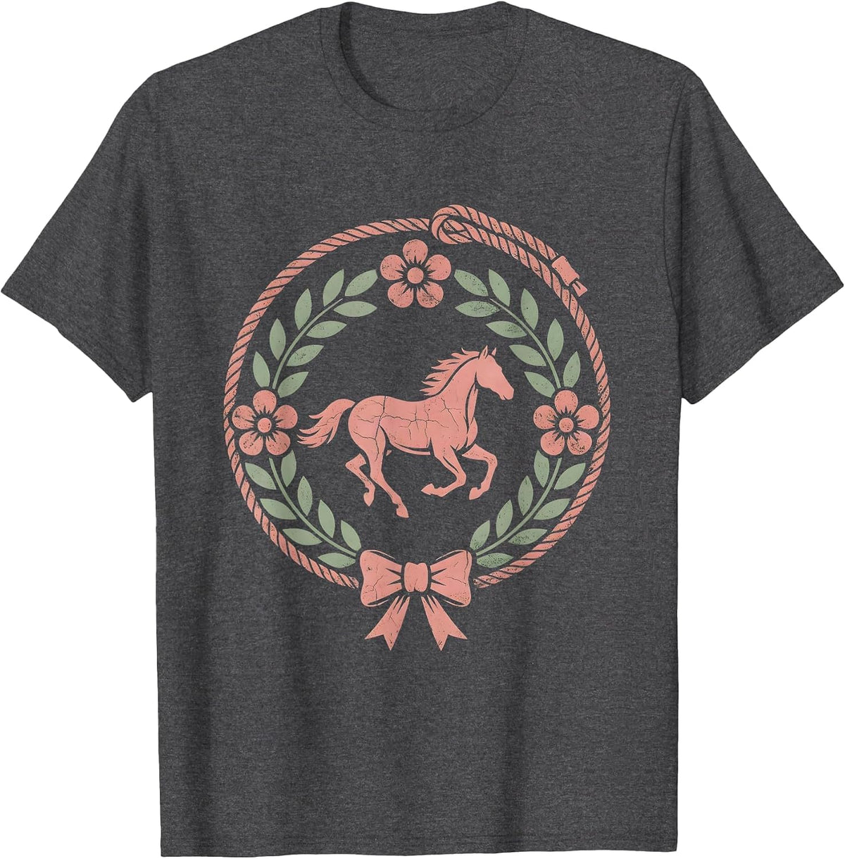 Western Cowgirl Lasso Galloping Horse Illustration T-Shirt - Dark Heather Grey